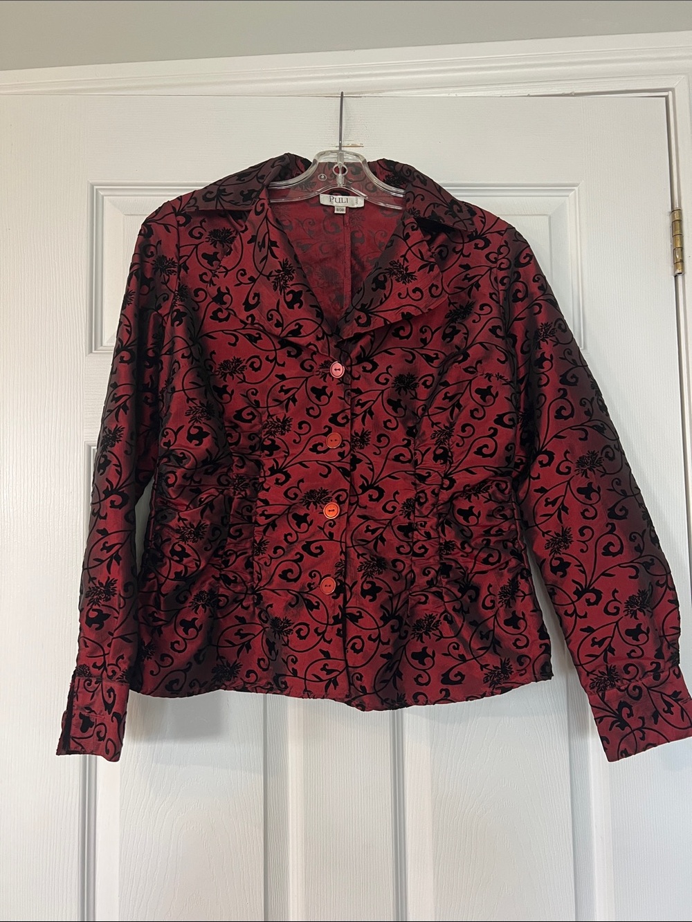 Puli Red Velvet Burnout Floral button blouse